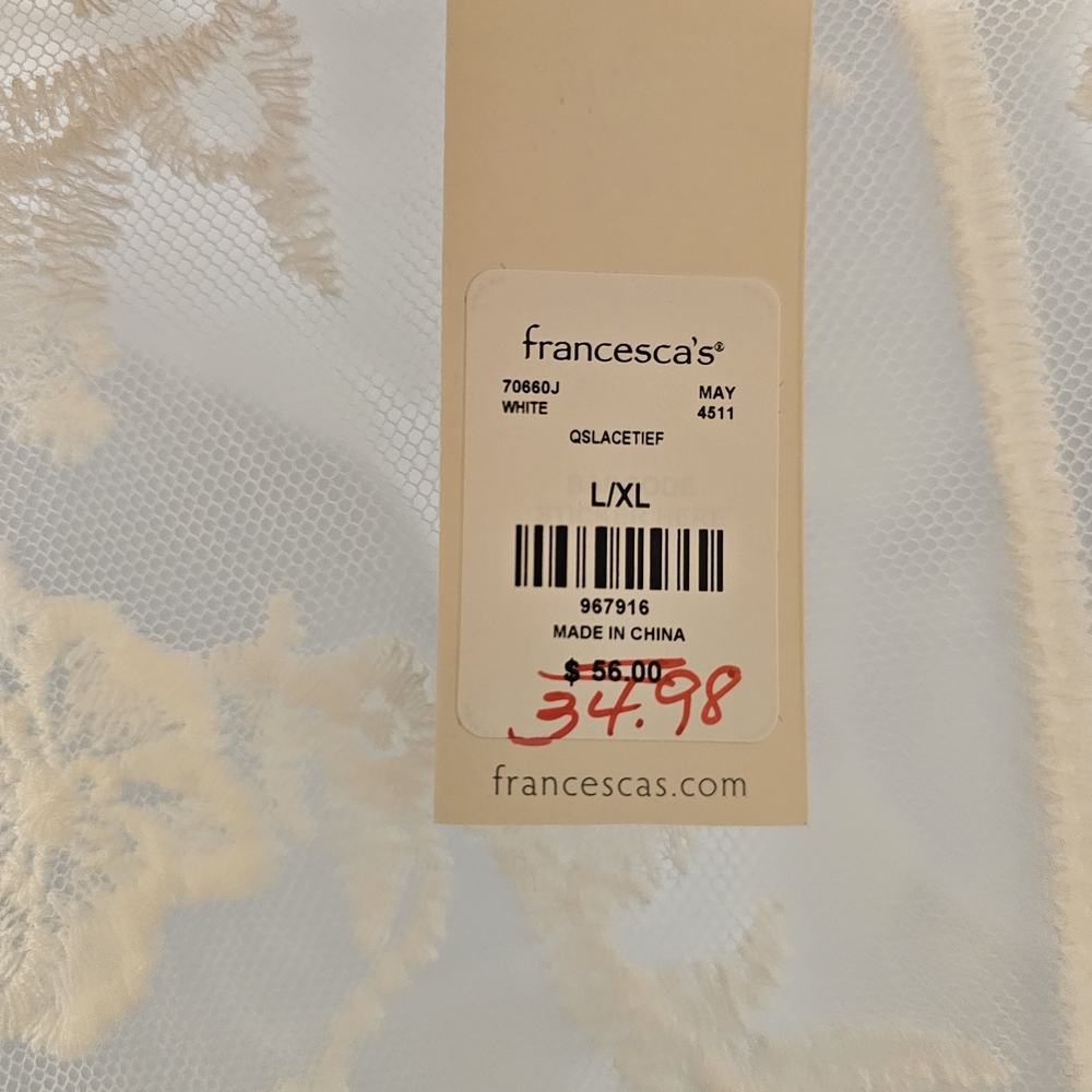 Francesca's Sheer Ivory Lace Overlay- L/XL- NWT - Picture 5 of 6
